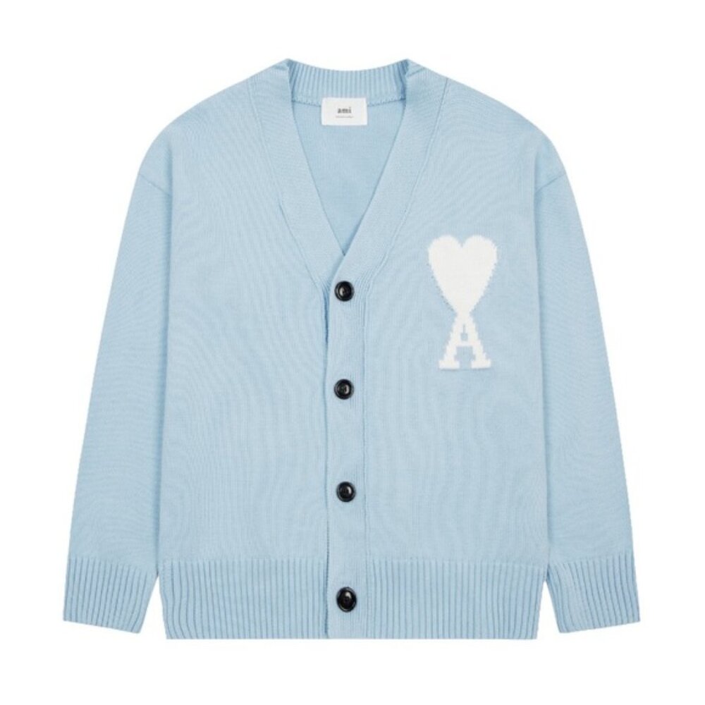 Ami Women's Light Blue Cardigan with Heart Motif